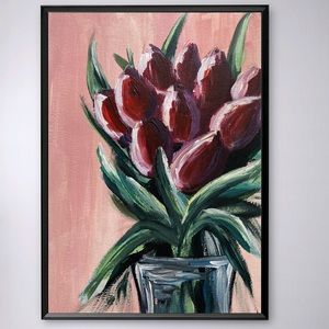 New Original Acrylic Tulips in a Glass Vase Painting 8.5x12 inch